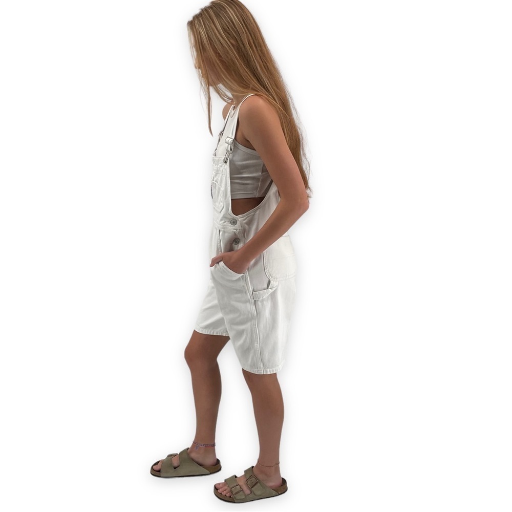 Vintage Y2K GAP Shortalls White Overalls Shorts 100% Cotton | Kids XL Women's XS - Picture 4 of 12